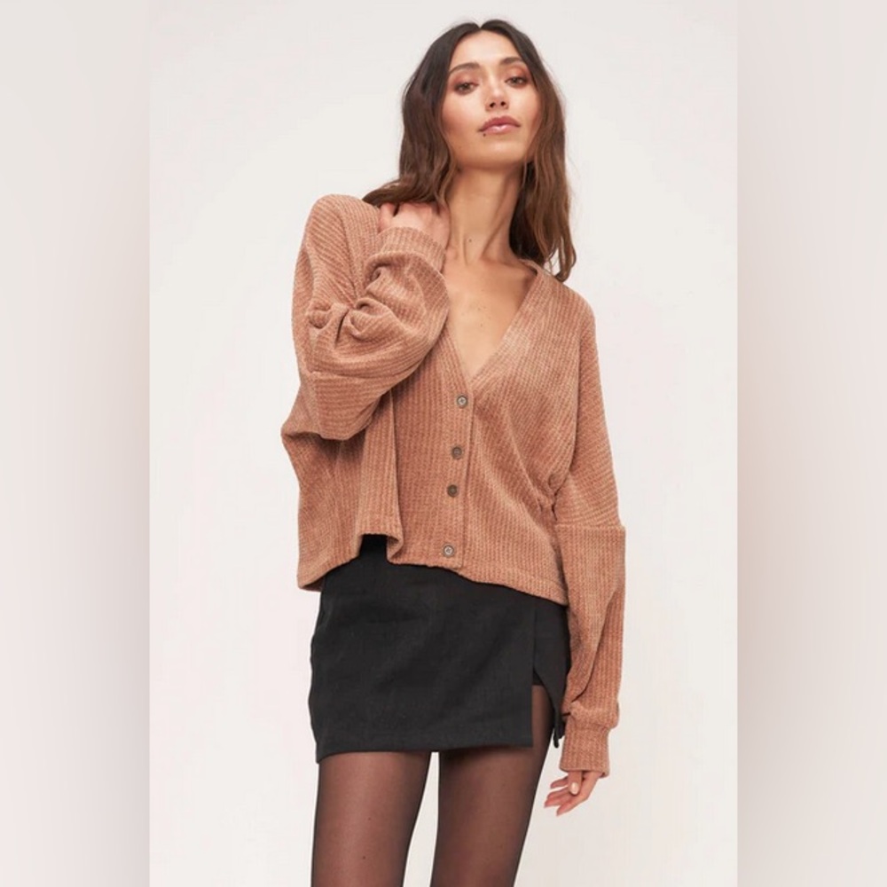 Social Project T - Elevate Chenille Cardigan in color Acorn